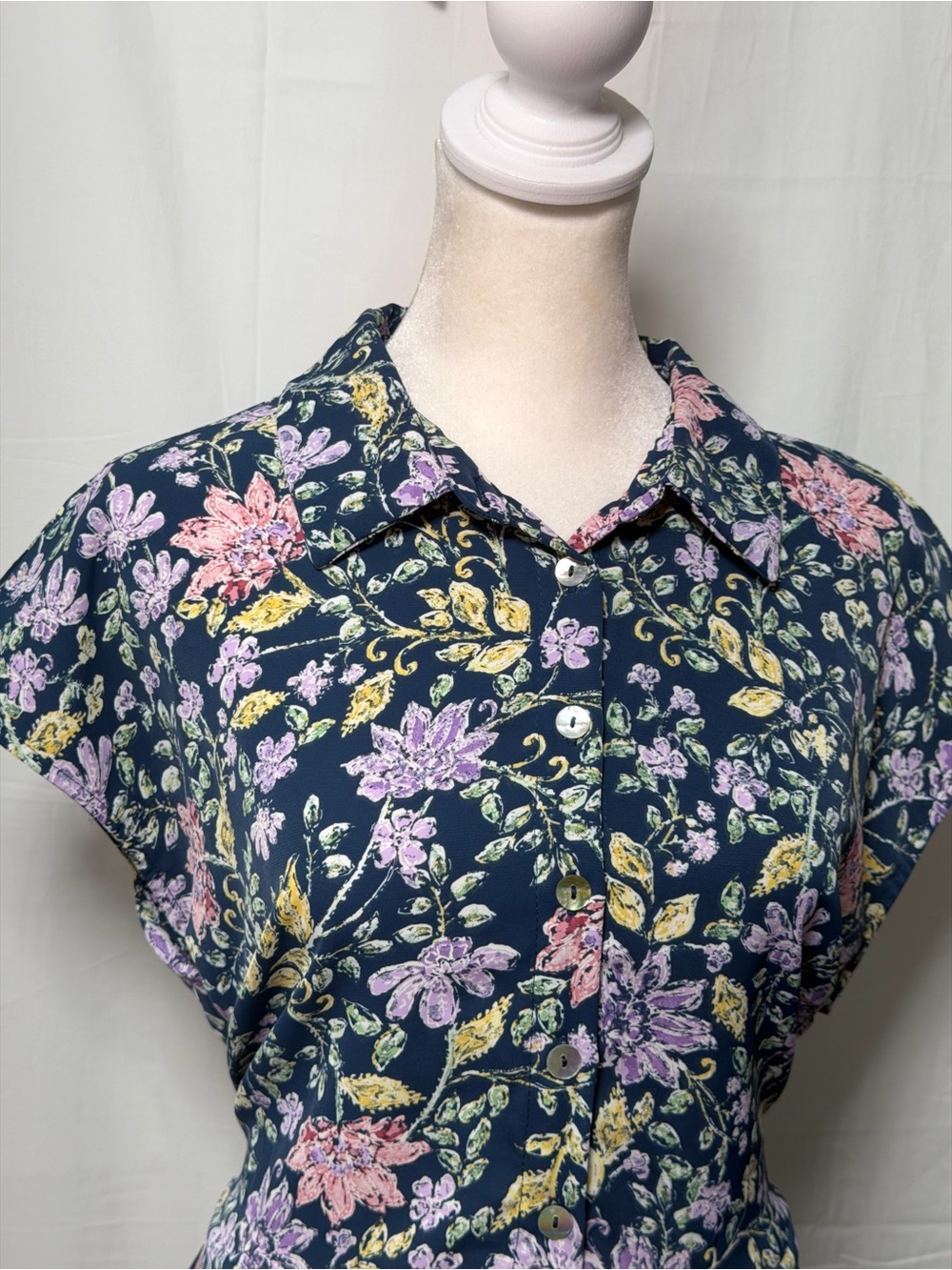 Lucky Brand Floral Button Front Shirtdress Midi Tie Waist Pockets M - Picture 9 of 9